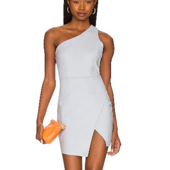 Superdown Dusty Blue One Shoulder Mini Dress XS Bodycon Club Date Revolve NEW - Picture 1 of 7